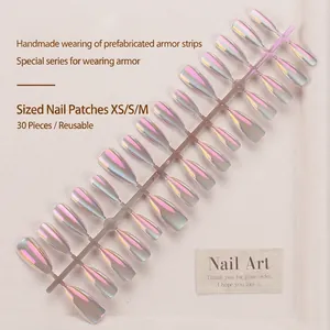 Handmade stiletto holographic press-on nails with 30 laser galaxy shiny pieces