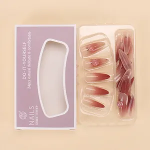 24pcs press-on nails with purple peach gradient and 3D heart charms in retail box
