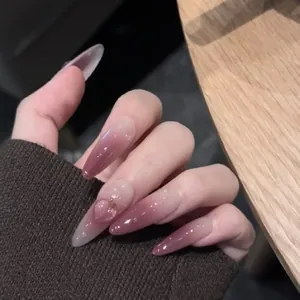 Handmade ABS Resin Press On Nails Purple Gradient Peach Design Heart Decoration Cool Sweet Style DIY Manicure Nail Tips