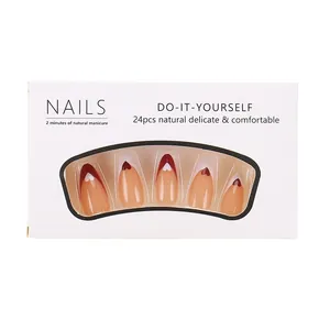 24pcs nude and red heart pattern press-on nail kit with French tips for DIY manicure
