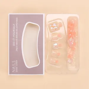 Uñas postizas para pies rosa irisado con diseños 3D en relieve y purpurina, 24 piezas