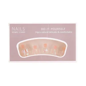 Set de 24 uñas postizas para pies rosa nude con purpurina y detalles de perlas