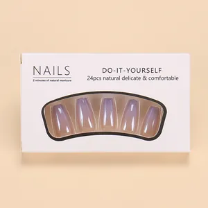 Detail view of 24pcs electroplated lavender gradient press-on nails in white window box