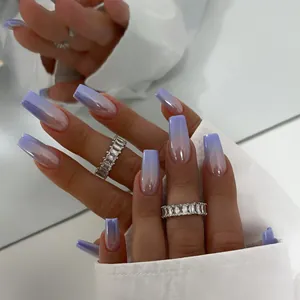 Gradient Purple Long Coffin Press On Nails Mirror Finish ABS Resin Handmade DIY Manicure Accessories For Women Daily Party