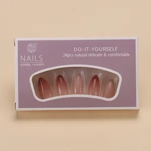 Detail of pink gradient press-on nails set with natural fit effect in 24 piece package