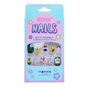 24 faux ongles colorés pour enfants avec motifs mignons pour manucure DIY pour filles