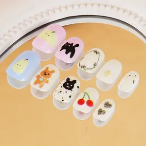 Faux Ongles À Presser Pour Enfants Dessin Animé Mignon Fruits Animaux Cœur Motif Manucure Couverture Complète Pour Filles