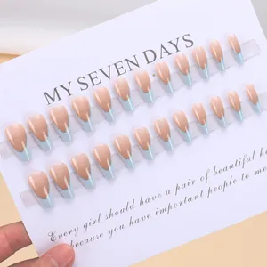 French blue tip press-on nails with silver glitter and 24 pieces of fake nail set