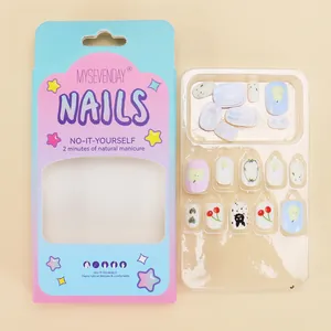 Faux ongles enfants 24 pièces motifs fruits mignons couleurs pastel avec emballage