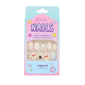 Faux ongles mignons pour enfants avec motifs de cerises et pois lot de 24 pièces