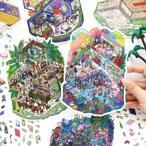 Autocollants illustratifs de scènes miniatures 2.5D pour journaux aux thèmes fantasy