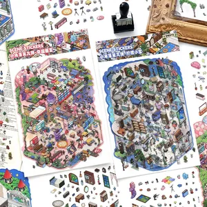 Miniature 2.5D creative scenery stickers set with 4 sheets for scrapbooking decor
