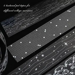 Set of 4 creative PET decorative tapes with artistic black and white texture patterns