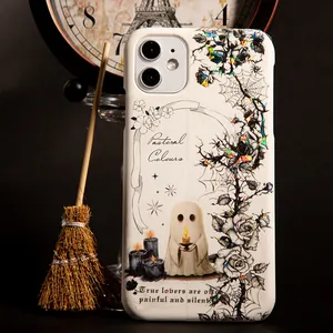 Coque iPhone 11 gothique avec fantômes holographiques et fleurs noires pour style DIY