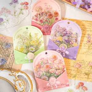 Autocollants de Fleurs en PET Vintage avec Feuille d'Or pour Journaling Scrapbooking DIY Papeterie Décoratif Floral Papillon