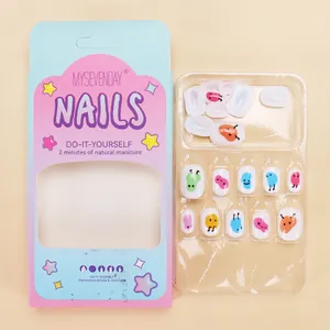Uñas postizas infantiles con diseños de dibujos animados y 24 piezas de parches DIY