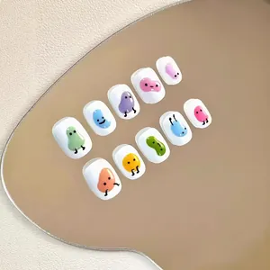 Juego de 24 Piezas de Uñas Postizas a Presión para Niños con Frutas de Dibujos Animados Puntas de Uñas DIY Manicura Niñas
