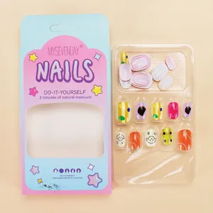 Cartoon dog press-on nails for girls with colorful patterns in a 24pcs gift set