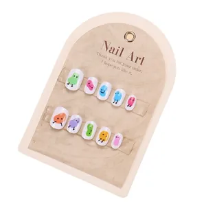 Set de 10 uñas postizas con diseño de frutas de dibujos animados para niñas y niños