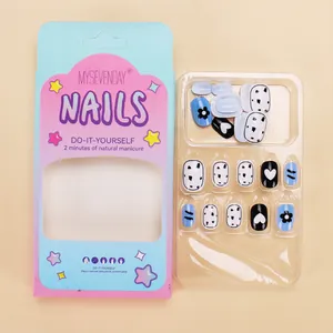 24pcs kids press-on nails featuring cute heart and floral patterns in a gift box