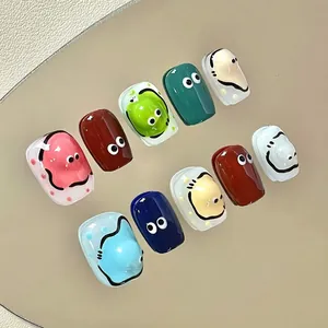 Kinder Niedlich Cartoon Augen Muster Kunstnägel Mehrfarbig ABS Harz Künstliche Nagelspitzen Für Kinder Maniküre Dekoration