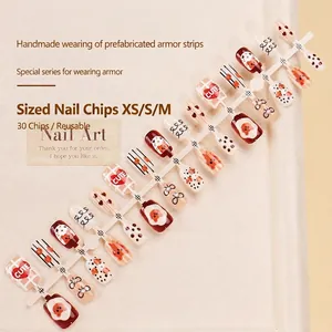 Cute cartoon bear press-on nails set with 30 pieces in XS S M sizes for students