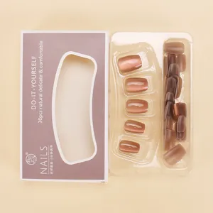 Kit de faux ongles œil de chat d'automne haut de gamme avec 30 pièces carrées