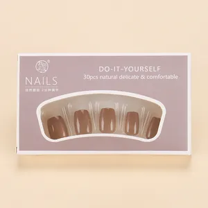 Détails de faux ongles œil de chat marron nude en boîte de 30 pièces pour manucure rapide