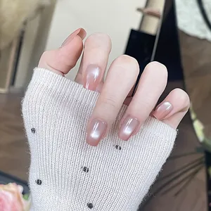 Handgemaakte Kattenoog Kunstnagels Gradiënt Nude Roze Mauve Kort Vierkant Rond Hars Herbruikbare Nagels Voor Vrouwen