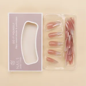 Cat eye nude pink gradient press-on nails in long ballerina shape with 30-piece kit