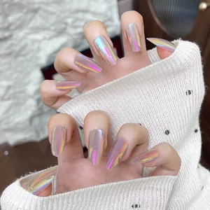 Aurora Chrome Press On Nails Starry Sky Rainbow Metallic Stiletto Nails High Sense Handmade Decorative Manicure Jewelry