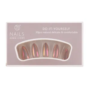 Iridescent laser purple pointed press-on nails with 30pcs kit for quick manicure