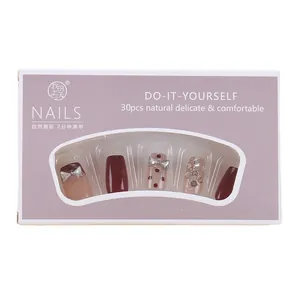 Cat eye and polka dot press-on nail set with rhinestones in 30pcs lilac window box