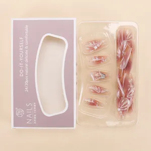Detailed set of butterfly rhinestone gradient false nails with delicate pearl accents