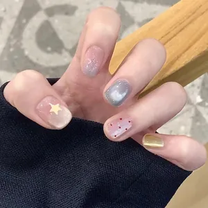 Lot de 30 faux ongles autocollants avec oeil de chat, paillettes et étoiles