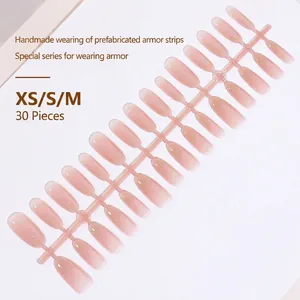 30pcs handmade press-on nails in sheer pink gradient finish with XS S M sizes