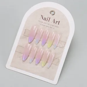 Faux ongles à presser dégradés pailletés en forme d'amande longue pastel