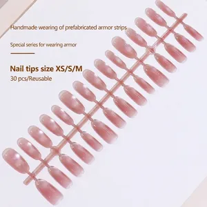 Reddish brown cat-eye press-on nails set of 30 medium-long square round shaped pieces