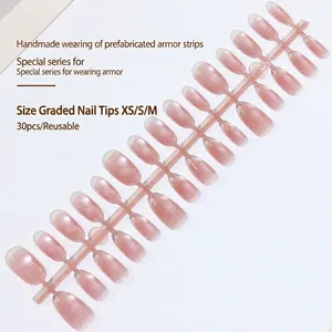 Faux ongles faits main œil de chat rose, ensemble de 30 pièces tailles XS S M