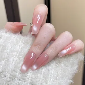 Nude Pink Cat Eye Press On Nails Oval Shape Gradient Pearlescent Luster Reusable False Nails Elegant DIY Nail Art Tips For Women