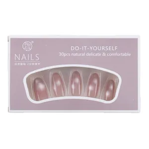 Cat eye press-on nails set in nude pink amber gradient 30pcs kit for natural look
