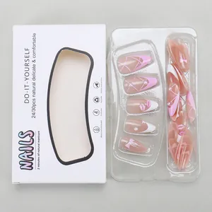 Set unghie finte rosa French con perle e fiocchi in confezione professionale retail