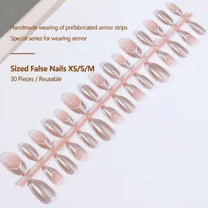 French champagne gold pearl cat-eye press-on nails with 30 handmade pieces in XS/S/M sizes