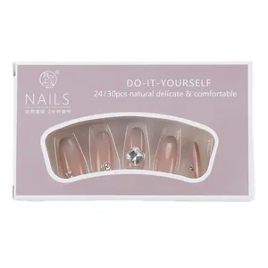 Handmade cat-eye rhinestone press-on nails with elegant pink gradient design set