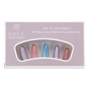 Chic cat-eye press-on nail kit with metallic pink and blue gradients in 24-30 piece set