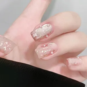 Faux ongles œil de chat luxueux avec motifs floraux dorés et perles élégantes, kit de 30