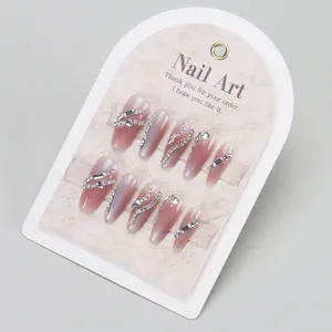 Lavender cat eye press-on nails set with long trapezoid shape and sparkling diamonds