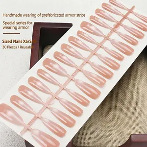 Handmade nude pink cat eye press-on nails set with 30 pieces in multiple sizes