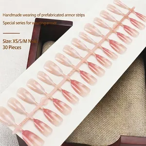 Pink gradient cat-eye press-on nails set with 30 pieces in XS S M sizes on a holder
