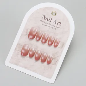Cat-eye gradient pink press-on nails set with 10 square-round glossy false nail pieces